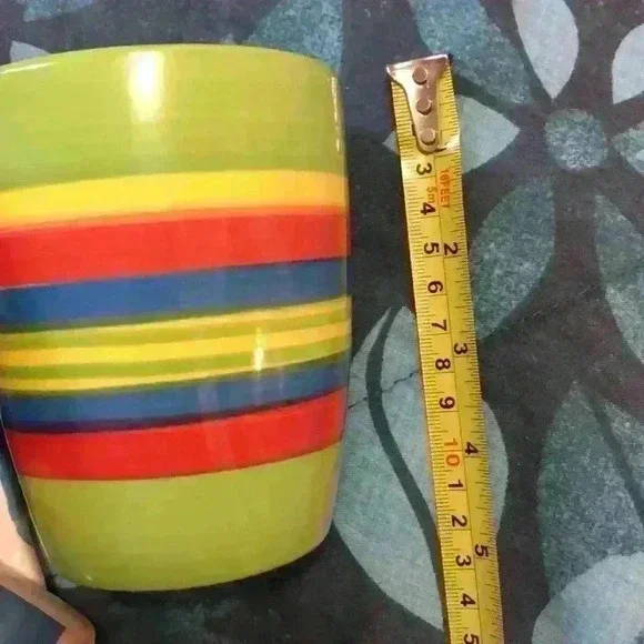 Brylane Home Kitchen Santa Fe Ceramic Coffee Mug Striped Stoneware Set of 4 - Picture 5 of 6